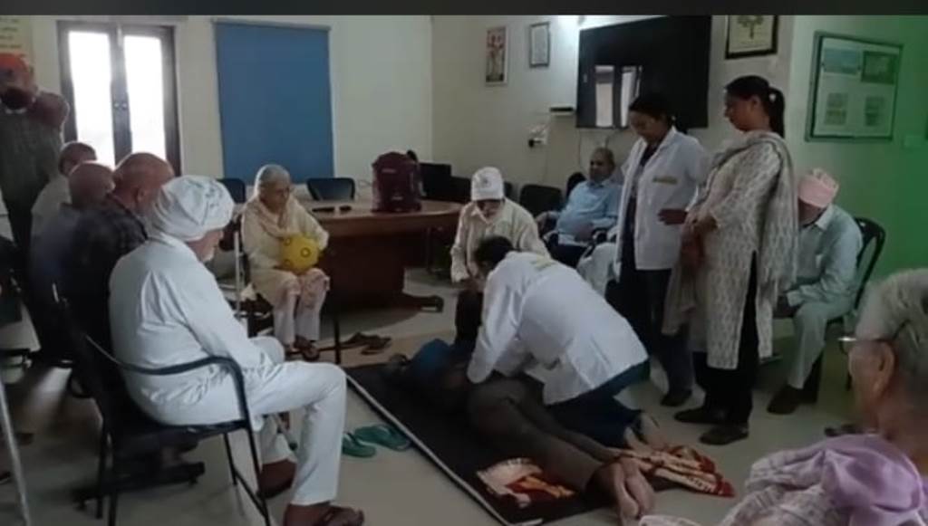 Senior citizens were trained in first aid CPR in cases of heart attack fainting shock sugar low blood pressure
